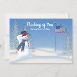 Patriotic Christmas Snowman Saluting, Card<br><div class="desc">Patriotic Christmas Snowman Saluting the American Flag - collection honors our military servicemen and women during the holiday season.  Card printed on both sides</div>