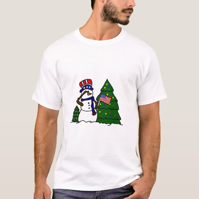 Patriotic Christmas Snowman T-Shirt (Front)