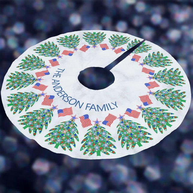 Patriotic Christmas Tree Cool American Flag Brushed Polyester Tree Skirt (It's easy to personalize your own patriotic Christmas tree skirt with your name)