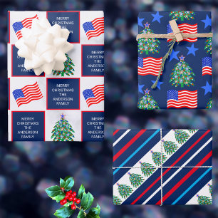 Patriotic Christmas Tree For Military Assortment Wrapping Paper Sheets