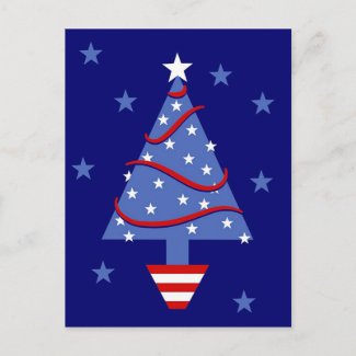 Patriotic Christmas Tree Holiday Postcard