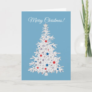 Patriotic Christmas Tree on blue Holiday Card