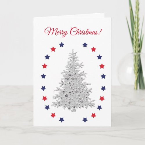 Patriotic Christmas Tree on white Holiday Card