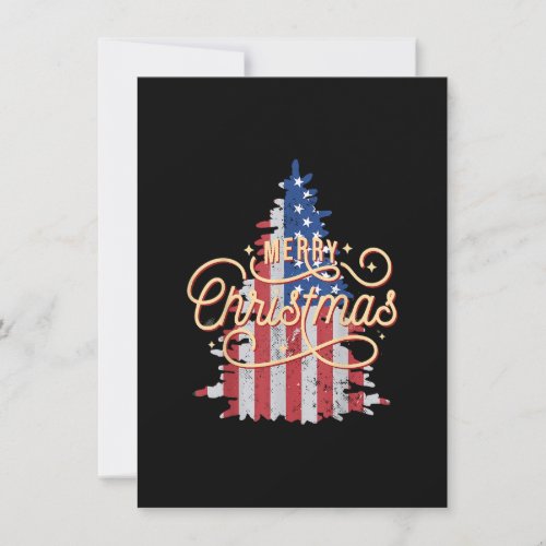 Patriotic Christmas Tree US Flag Retro Merry Chris Invitation