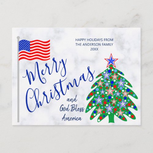 Patriotic Christmas Tree USA Flag Holiday Postcard