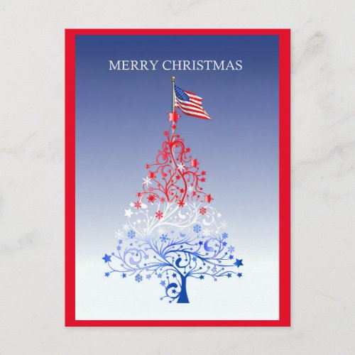Patriotic Christmas Tree with American Flag Holida Holiday Postcard