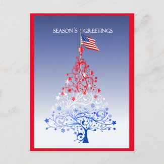 Patriotic Christmas Tree with American Flag Holiday Postcard