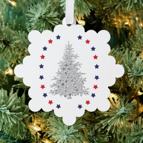 Patriotic Christmas tree with red and blue stars Ornament Card