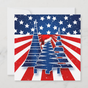 Patriotic Christmas Trees Family Holiday Message Card