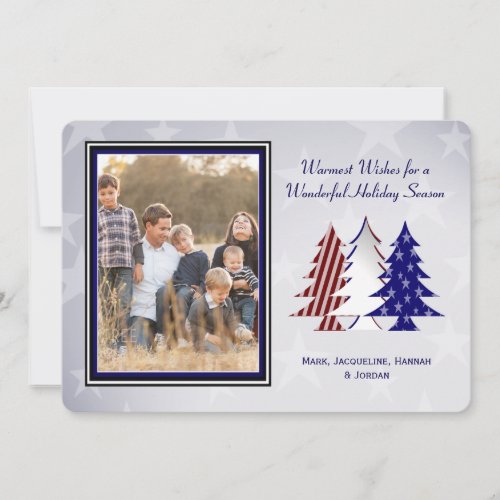 Patriotic Christmas Trees Flat Card Greeting