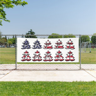 Patriotic Christmas Trees Happy XMAS Banner