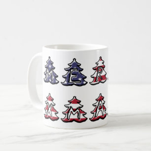 Patriotic Christmas Trees Merry XMAS Coffee Mug