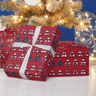 Patriotic Christmas Trees Merry XMAS Wrapping Paper