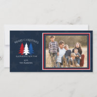 Patriotic Christmas Trees Navy Blue Photo