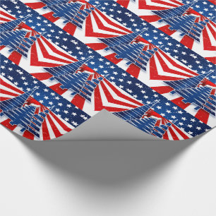 Patriotic Christmas Trees Stars and Stripes Wrapping Paper