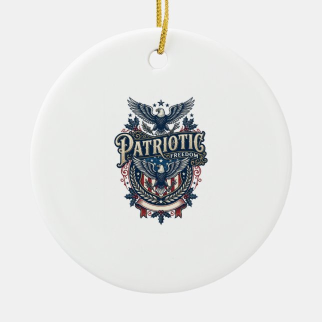 Patriotic Christmas Vector Graphic Tee (2) Ceramic Ornament (Front)
