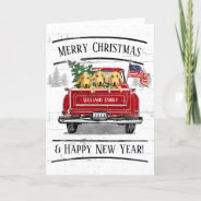 Patriotic Christmas Vintage Red Truck Flag Dogs Holiday Card at Zazzle