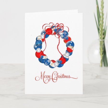 Patriotic Christmas Wreath Stars & Twinkles Holiday Card