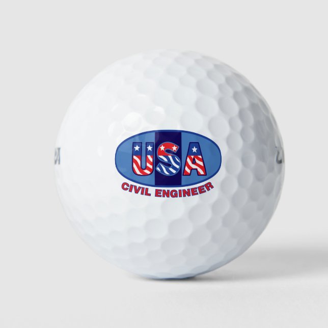 Patriotic Civil Engineer Golf Balls (Front)