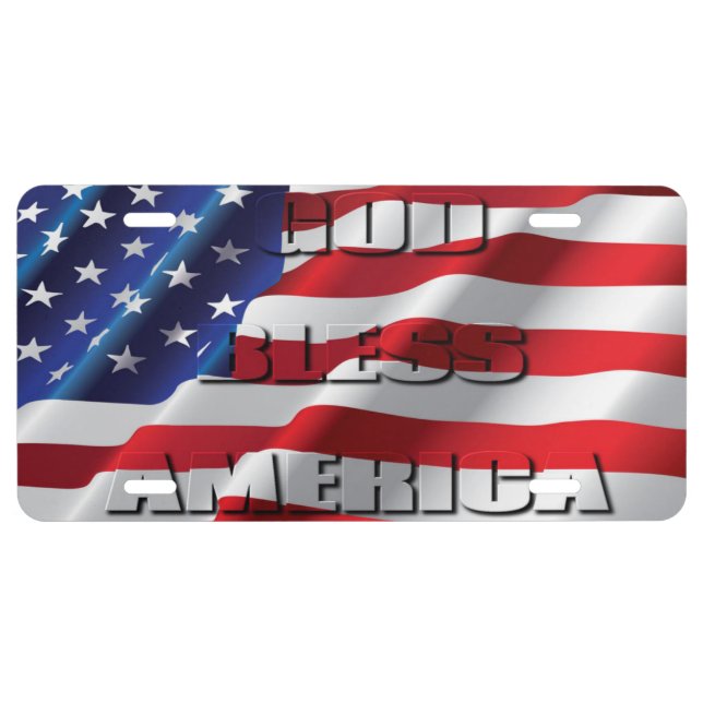 Patriotic Classic and powerful God Bless America License Plate (Front)