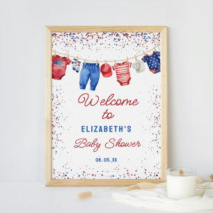 Patriotic Clothesline All American Shower Welcome Poster