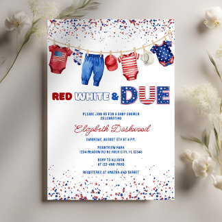 Patriotic Clothesline Red White & Due Baby Shower Invitation