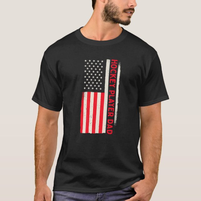 Patriotic Coach Hockey Player Dad American Flag T-Shirt (Front)