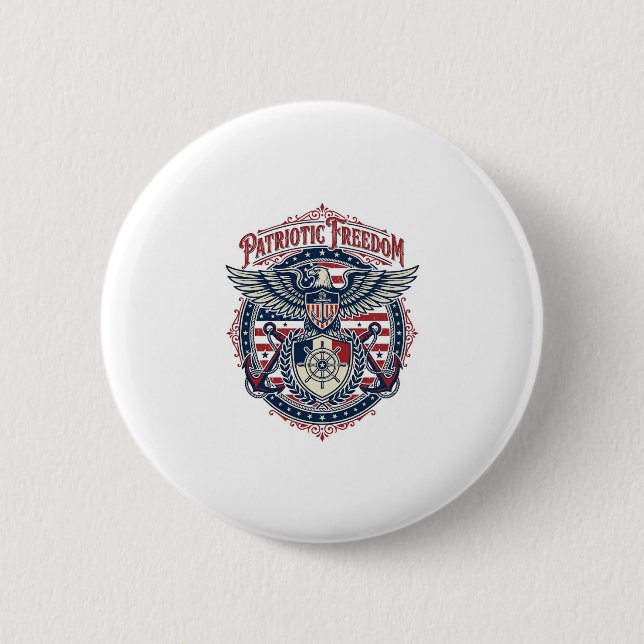 Patriotic Coastal Preppy Vector Graphic Tee Button (Front)