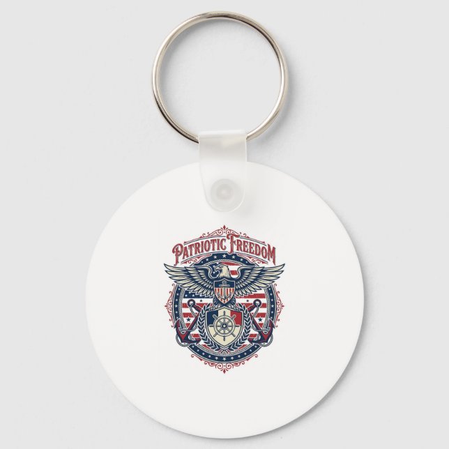 Patriotic Coastal Preppy Vector Graphic Tee Keychain (Front)