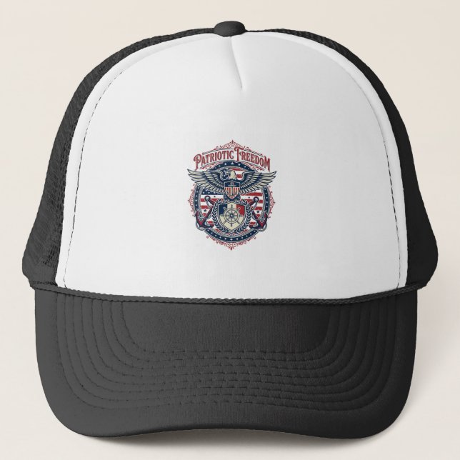 Patriotic Coastal Preppy Vector Graphic Tee Trucker Hat (Front)