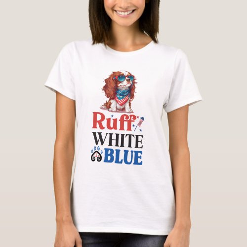 Patriotic Cocker Spaniel Ruff White  Blue T_Shirt
