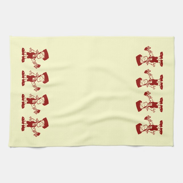 Patriotic Colonial Cartoon Yellow Kitchen Towels (Horizontal)