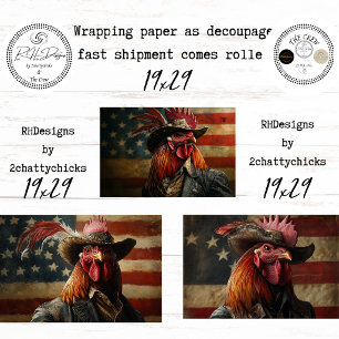 Patriotic Colonial Rooster Americana Decoupage Wrapping Paper Sheets