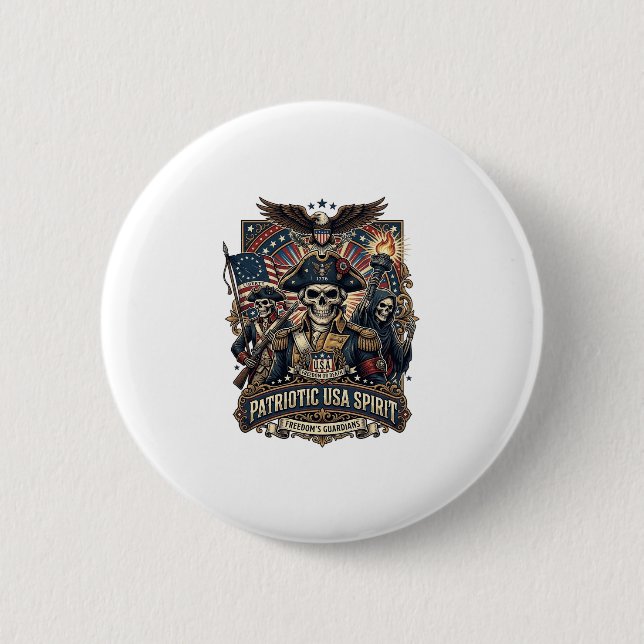 Patriotic Colonial Skull Commander Dark Patriot Sk Button (Front)