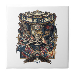 Patriotic Colonial Skull Commander Dark Patriot Sk Ceramic Tile