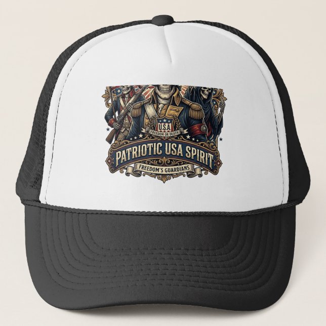 Patriotic Colonial Skull Commander Dark Patriot Sk Trucker Hat (Front)