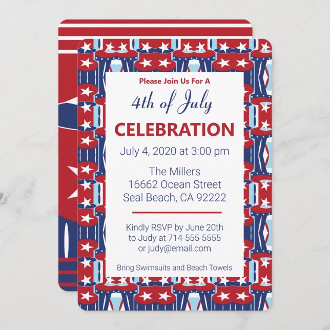 Patriotic Colors July 4th Invitation (Front/Back)
