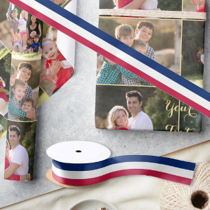 Patriotic Colors Red White Blue Stripes Gift Wrap Satin Ribbon
