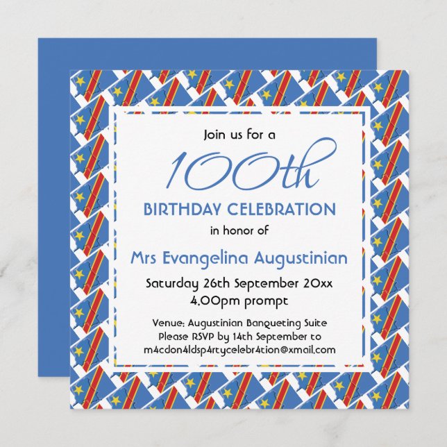Patriotic CONGO DRC Customizable ANY AGE Birthday Invitation (Front/Back)