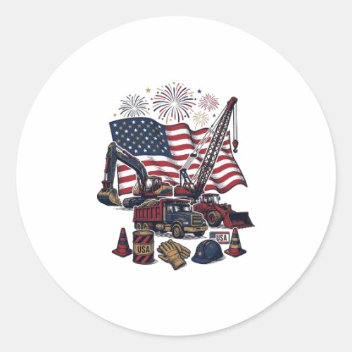 Patriotic Construction USA Vintage Classic Round Sticker