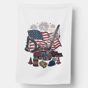 Patriotic Construction USA Vintage House Flag