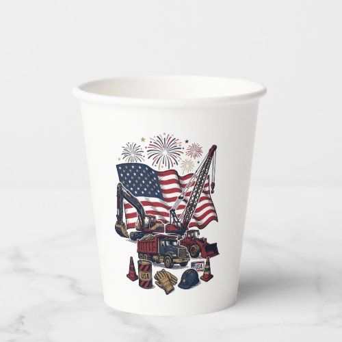 Patriotic Construction USA Vintage Paper Cups