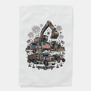 Patriotic Construction Vehicles Vintage Shirt Desi Garden Flag
