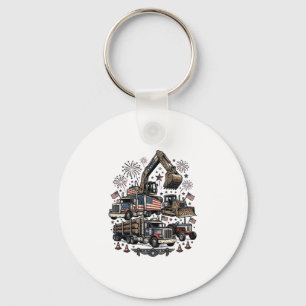 Patriotic Construction Vehicles Vintage Shirt Desi Keychain