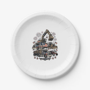 Patriotic Construction Vehicles Vintage Shirt Desi Paper Plates