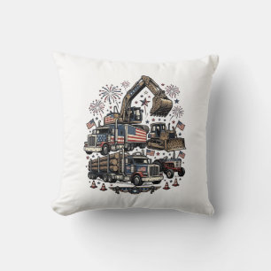 Patriotic Construction Vehicles Vintage Shirt Desi Throw Pillow