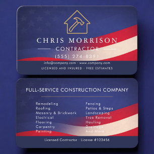 Patriotic Contractor Construction  Business Card