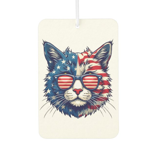 Patriotic Cool Cat Wearing Shades Smile Sunglasses Air Freshener (Front)