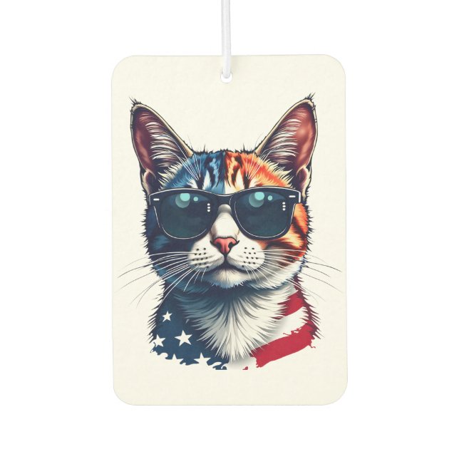 Patriotic Cool Cat Wearing Sunglasses  Air Freshener (Front)