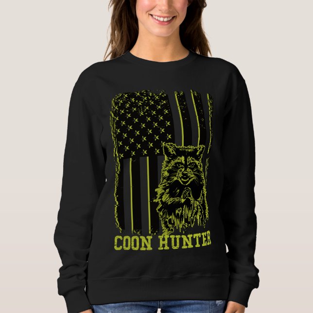 Patriotic Coon Hunter Raccoon American Flag Sweatshirt (Front)